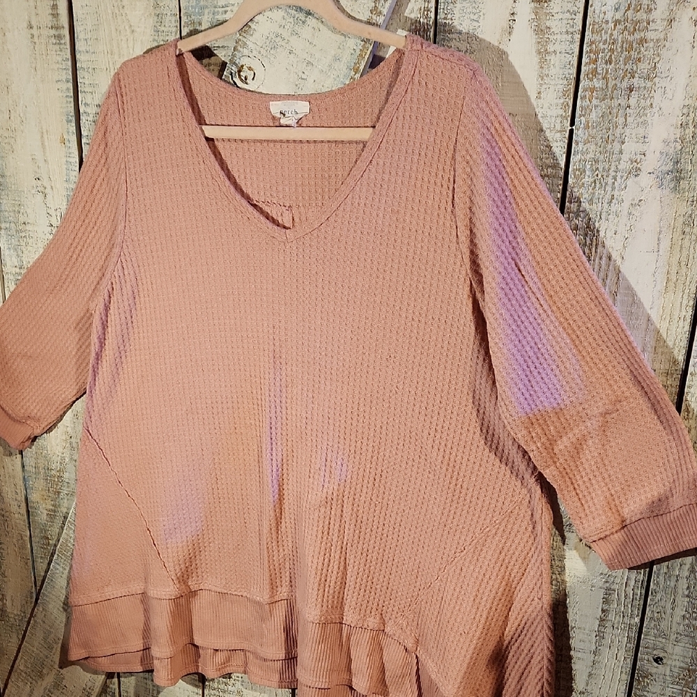 Blush Waffle Knit V-Neck Blouse
